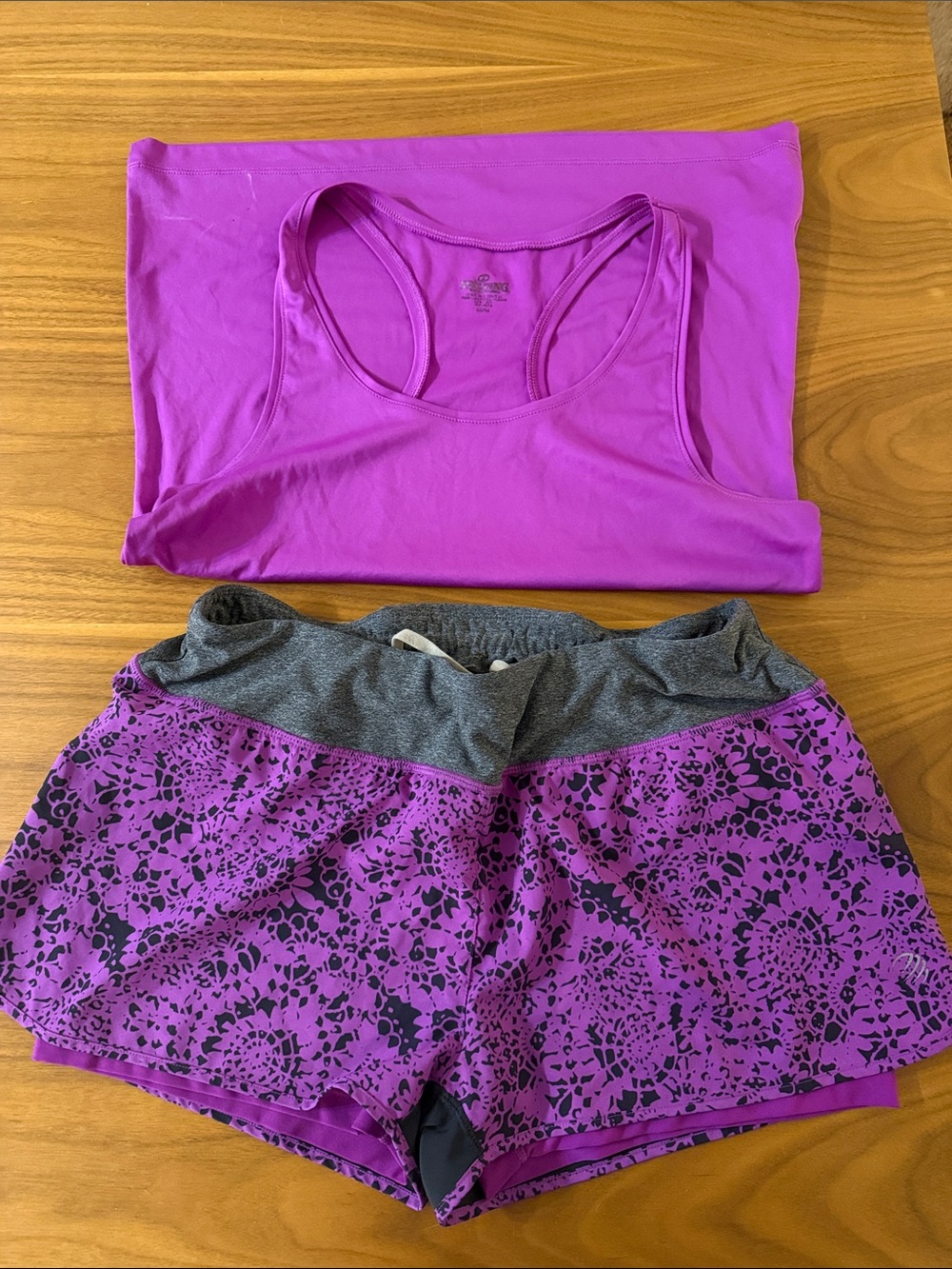 MPG Magenta Racerback Tank and Floral Print Active Shorts